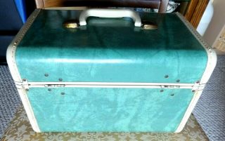 Vintage Samsonite Schwader Bros.  Turquoise & Cream Train Overnight Makeup Case 3