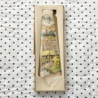 Vintage 30s 40s Hand Painted 100 Silk Chinese Landscape Neck Tie