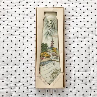 Vintage 30s 40s Hand Painted Chinese Landscape 100 Silk Tie