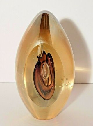 Vtg Eickholt Gold Abstract Egg Shaped Art Glass Paperweight Bubbles Signed 1992