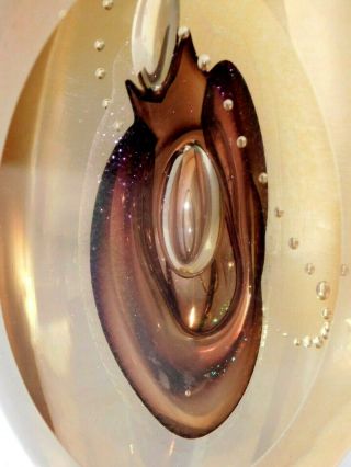 Vtg Eickholt Gold Abstract Egg Shaped Art Glass Paperweight Bubbles Signed 1992 2