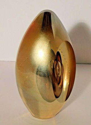 Vtg Eickholt Gold Abstract Egg Shaped Art Glass Paperweight Bubbles Signed 1992 3