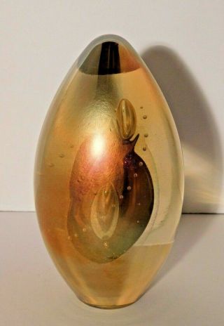 Vtg Eickholt Gold Abstract Egg Shaped Art Glass Paperweight Bubbles Signed 1992 4