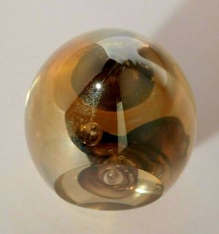 Vtg Eickholt Gold Abstract Egg Shaped Art Glass Paperweight Bubbles Signed 1992 5