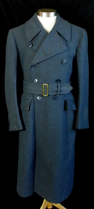Vintage 1940s WWII RCAF RAF Crombie ' s Belted Double Breasted Overcoat Coat 38 2