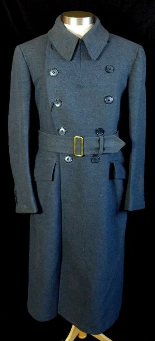 Vintage 1940s WWII RCAF RAF Crombie ' s Belted Double Breasted Overcoat Coat 38 3