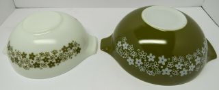 Vintage Pyrex Spring Blossom Green Crazy Daisy Cinderella Mixing Bowl Set 3