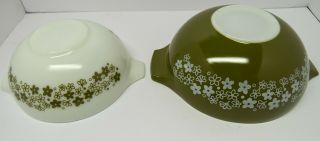Vintage Pyrex Spring Blossom Green Crazy Daisy Cinderella Mixing Bowl Set 4