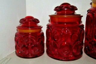 Vintage LE Smith Amberina Ruby Glass Apothecary Jar Canister Set Moon and Stars 2