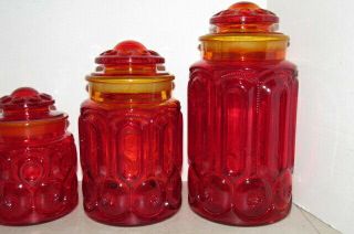Vintage LE Smith Amberina Ruby Glass Apothecary Jar Canister Set Moon and Stars 3