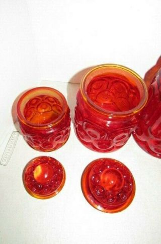 Vintage LE Smith Amberina Ruby Glass Apothecary Jar Canister Set Moon and Stars 4