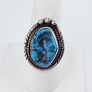 Vintage Sterling Silver Native American Navajo Turquoise Ring Size 9 Signed Wb