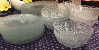Vintage 37 - pce Etched Crystal Spiral Dinnerware 12 Place Set Dinner Plates Bowls 3