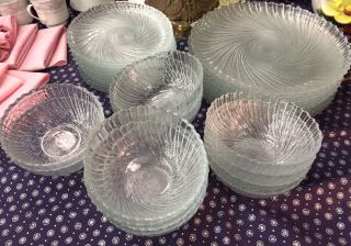 Vintage 37 - pce Etched Crystal Spiral Dinnerware 12 Place Set Dinner Plates Bowls 4