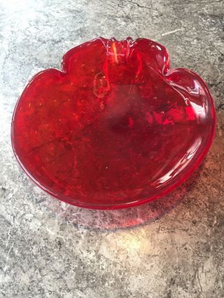 Vintage Murano Bubble Italy Art Glass Bowl Cranberry Red Italian