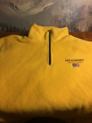 Vintage Polo Sport Ralph Lauren Mens Fleece Jacket Pullover 1/4 Zip Yellow Sz M