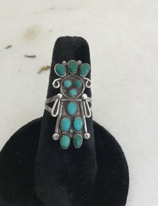 Vintage Native American Sz 6 Sterling Silver Turquoise Kachina Ring Signed Ap