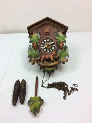 Vintage German Cuckoo Clock Wolf Hunter 11” X 8”