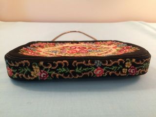 Vintage Petit Point Needlepoint Floral Tapestry Micro Embroidery Purse Handbag 3
