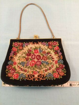 Vintage Petit Point Needlepoint Floral Tapestry Micro Embroidery Purse Handbag 7