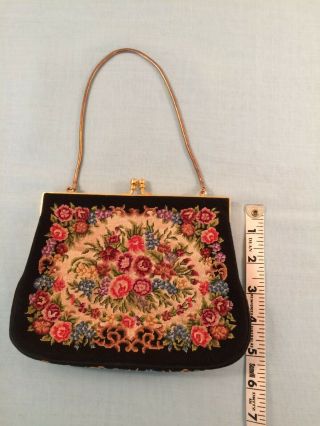 Vintage Petit Point Needlepoint Floral Tapestry Micro Embroidery Purse Handbag 8