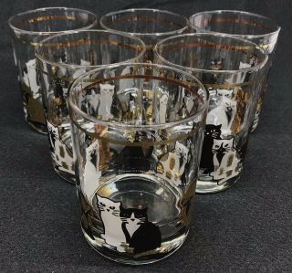 Set Of (6) Vintage Culver Cat Drinking Glasses - Black And Gold