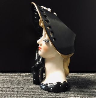 Vintage NAPCO Ceramic Lady Head Vase S348A Cond Black Gloves 2