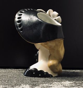 Vintage NAPCO Ceramic Lady Head Vase S348A Cond Black Gloves 4