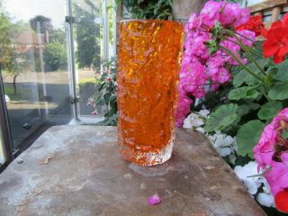 Vintage Whitefriars Textured Range Tangerine Vase 7 1/2 In High With Label