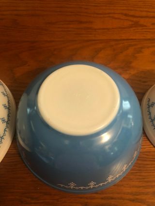 Set of 4 Vintage Pyrex Blue/White Snowflake Garland Mixing Bowls 401 402 403 404 8