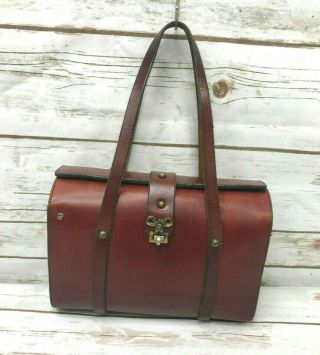Vtg Etienne Aigner Signature Brown Handmade Leather Hard Shell Purse Bag Doctors