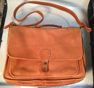 Vintage Coach Tan Leather Messenger Bag Shoulder Purse Briefcase Laptop Bag