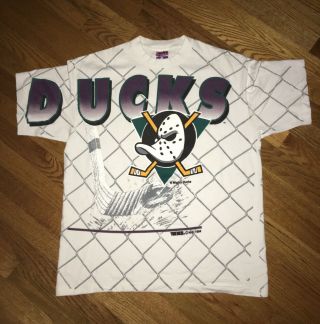 Mighty Ducks T Shirt Xl Vtg 90s Trench 1994 Chain Fence All Over Print