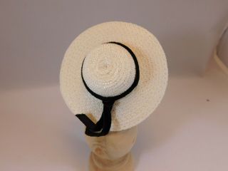 Vntg Madame Alexander - Kins White Horsehair Straw Doll Hat W/ Black Velvet Ribbon
