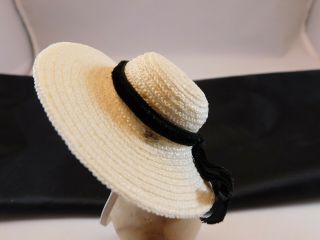 VNTG Madame Alexander - kins White horsehair Straw doll hat w/ Black velvet ribbon 3