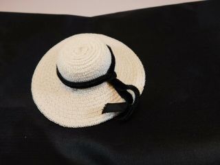 VNTG Madame Alexander - kins White horsehair Straw doll hat w/ Black velvet ribbon 5