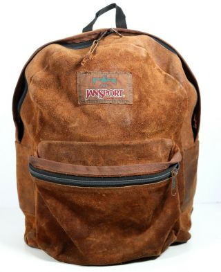 Vintage Jansport Brown Leather Suede Backpack Day Pack Overnight Travel Bag 90s
