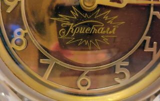 Vintage Russian USSR Crystal Desk Clock,  mechanical 11 jewels,  7 days. 3
