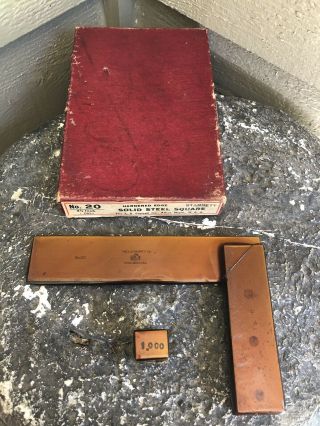 Vintage Starrett No.  20 4.  5 " Steel Precision Square Machinist Tool - Box