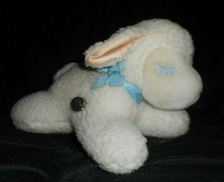 Vintage Eden Baby Musical Wind Up White Blue Lamb Sheep Stuffed Animal Plush Toy