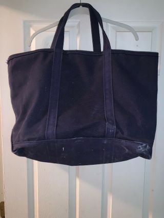 Vintage Ll Bean Boat & Tote Bag - Large - Rare All Navy Blue Canvas
