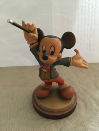 Vtg.  Anri Disney Club Wood Carved Mickey Mouse Figurine " Maestro " Italy