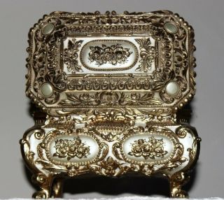 Large Victorian Gold & Pearl Trinket Box - Jewelry Casket - Vintage Dresser Box