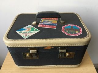 Vintage Rail - Aire Makeup Luggage Hard Shell Brown Train Case Black Suitcase