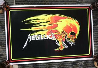Vtg 90s Metallica Pushead Blacklight Poster 22.  5”x34” Flocked Heavy Metal 1994