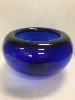 Vintage Cobalt Blue Crystal Large Bowl Centerpiece Royal Coppenhagen Rolled Edge