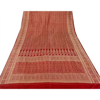 Sanskriti Vintage Red Heavy Saree Pure Satin Silk Woven Banarasi Brocade Sari 4