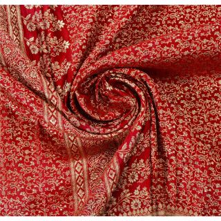 Sanskriti Vintage Red Heavy Saree Pure Satin Silk Woven Banarasi Brocade Sari 5