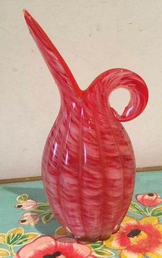 Stunning Vintage Red & White Murano Glass Vase With Sticker