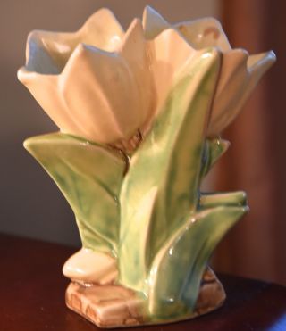 Mccoy Double Tulip Flower Vase Yellow Bisque Vintage 8 " H